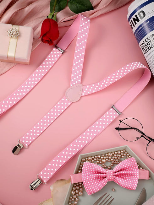 SATINIOR Suspender and Bow Tie Set 80s Clip on Suspenders for Men Women...